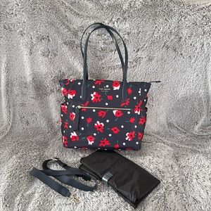 Kate Spade Diaper Bag Red Flowers Chelsea Whimsy Floral Baby Bag Navy Blue NWOT